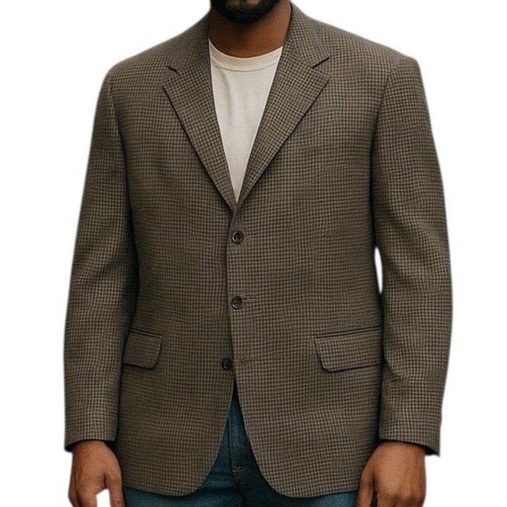 Alfani Men's Houndstooth‎ Wool Sport Coat Blazer Jacket Tan Black Size L42